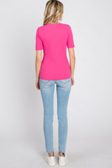 Fuchsia Ribbed Button Front Top