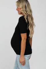 Black Ribbed Button Front Maternity Top