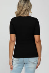 Black Ribbed Button Front Maternity Top