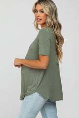 Light Olive Button Up Short Sleeve Maternity Top