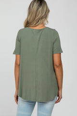 Light Olive Button Up Short Sleeve Maternity Top