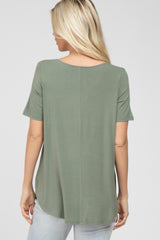 Light Olive Button Up Short Sleeve Top