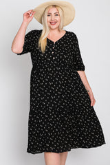 Black Floral Button Front Midi Dress