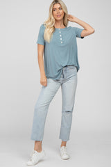 Blue Button Up Short Sleeve Top