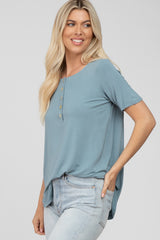 Blue Button Up Short Sleeve Top