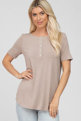 Light Taupe Button Up Short Sleeve Top