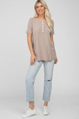 Light Taupe Button Up Short Sleeve Top