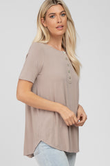 Light Taupe Button Up Short Sleeve Top