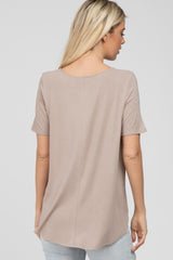 Light Taupe Button Up Short Sleeve Top