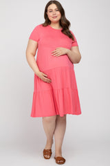 Hot Pink Blue Tiered Maternity Plus Dress