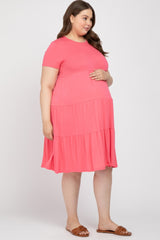 Hot Pink Blue Tiered Maternity Plus Dress