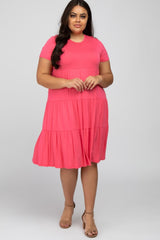 Hot Pink Tiered Plus Dress