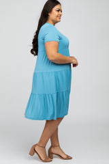 Aqua Blue Tiered Plus Dress