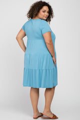 Aqua Blue Tiered Maternity Plus Dress