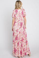 Pink Floral Tiered Maxi Dress