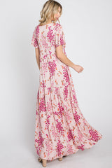 Pink Floral Tiered Maxi Dress