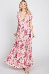 Pink Floral Tiered Maxi Dress