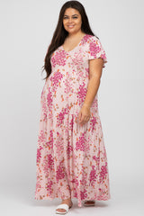 Pink Floral Tiered Plus Maxi Dress