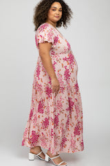 Pink Floral Tiered Maternity Plus Maxi Dress