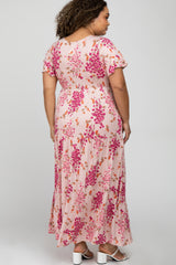 Pink Floral Tiered Maternity Plus Maxi Dress