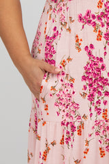 Pink Floral Tiered Maternity Plus Maxi Dress