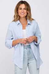 Light Blue Gauze Button Up Collared Maternity Top