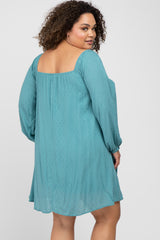 Teal Textured Dot Square Neck Maternity Plus Dress