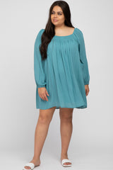 Teal Textured Dot Square Neck Maternity Plus Dress