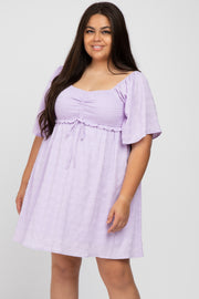 Lavender Smocked Ruched Tie Front Plus Dress