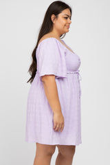 Lavender Smocked Ruched Tie Front Plus Dress