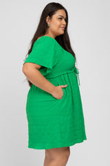 Green Smocked Ruched Tie Front Plus Dress