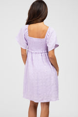 Lavender Smocked Ruched Tie Front Dress