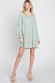 Mint Green Textured Dot Square Neck Dress