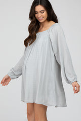 Light Grey Textured Dot Square Neck Maternity Dress