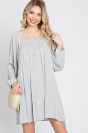 Light Grey Textured Dot Square Neck Dress