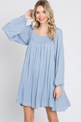 Light Blue Textured Dot Square Neck Dress