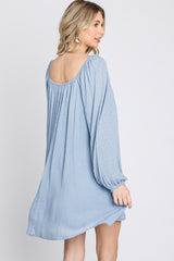 Light Blue Textured Dot Square Neck Dress