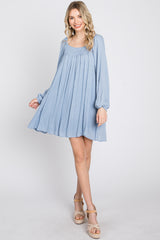 Light Blue Textured Dot Square Neck Dress