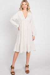 Beige Long Sleeve Ruffle Hem Maternity Midi Dress