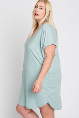 Mint Green Ribbed Short Sleeve Plus Dress