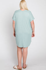 Mint Green Ribbed Short Sleeve Plus Dress