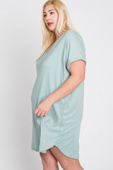 Mint Green Ribbed Short Sleeve Plus Dress