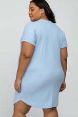 Light Blue Ribbed Short Sleeve Maternity Plus Dress