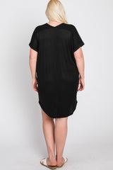 Black Ribbed Short Sleeve Maternity Plus Dress