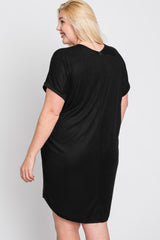 Black Ribbed Short Sleeve Maternity Plus Dress