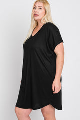 Black Ribbed Short Sleeve Maternity Plus Dress