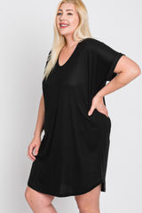 Black Ribbed Short Sleeve Maternity Plus Dress