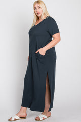 Charcoal Side Slit Plus Midi Dress