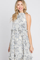 Navy Floral Paisley Print Tiered Maxi Dress