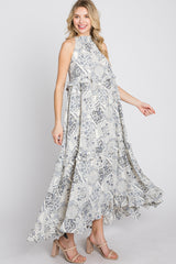 Navy Floral Paisley Print Tiered Maxi Dress